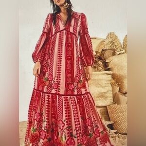 FARM Rio dress maxi embroidered NWT sz large pineapple jacquard